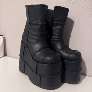 Black Platform Vegan Leather Demonia Stack